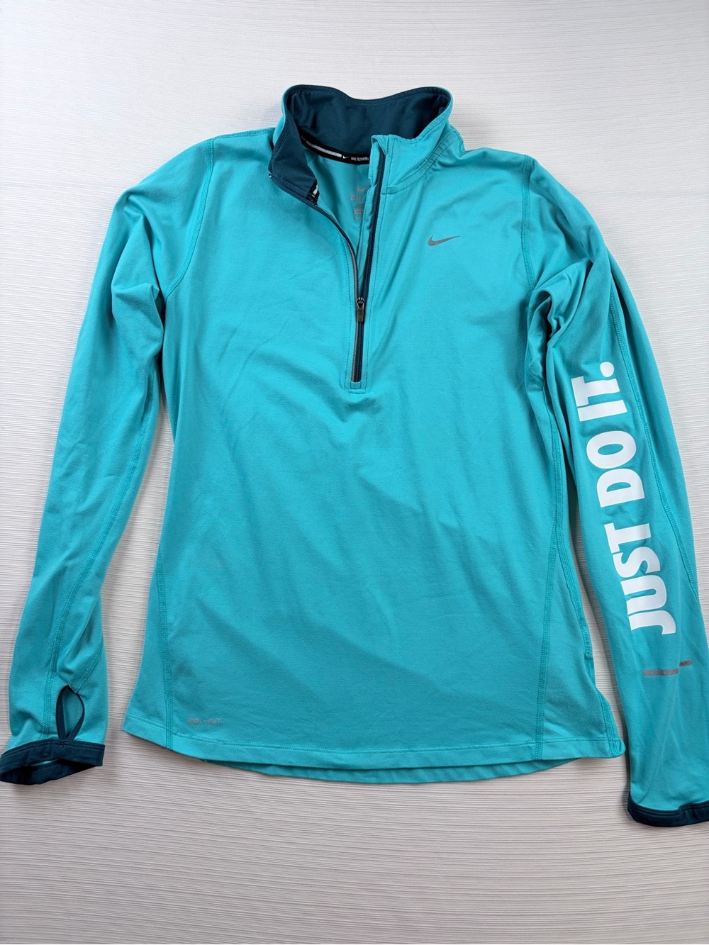 Nike Women's Teal Quarter-Zip Swim Coverup with Sleeve Logo